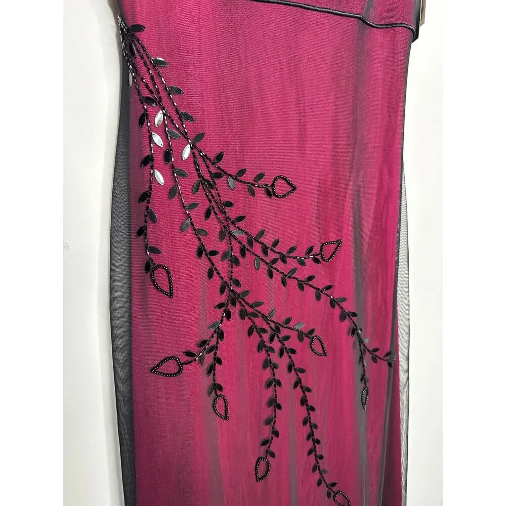 2010s Adrianna Papell Evening Burgundy Ombre Beaded Formal Gown & Shawl NWT 6 - Picture 8 of 12